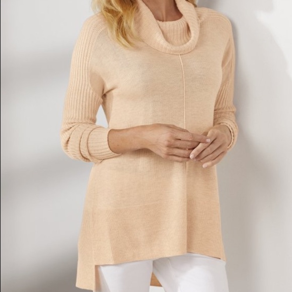 Soft Surroundings Carley Tunic Sweater Cowl Neck Peach Tan XS